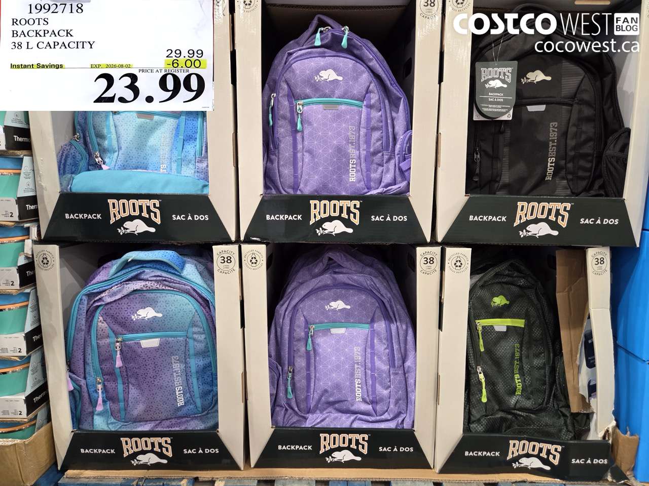 1992718 ROOTS BACKPACK 38 L CAPACITY ($6.00 INSTANT SAVINGS EXPIRES ON 2026-08-02) $23.99