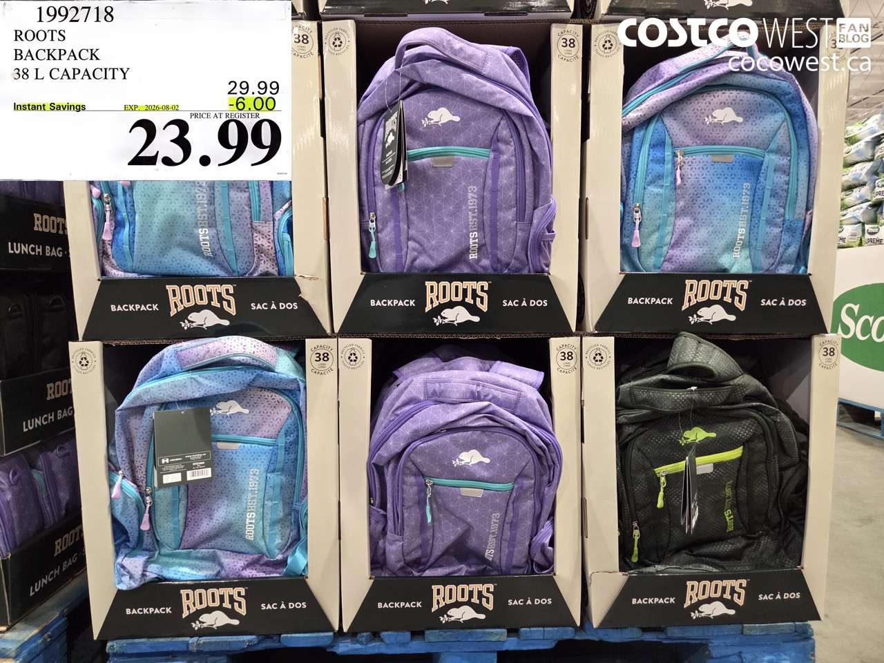 1992718 ROOTS BACKPACK 38 L CAPACITY ($6.00 INSTANT SAVINGS EXPIRES ON 2026-08-02) $23.99