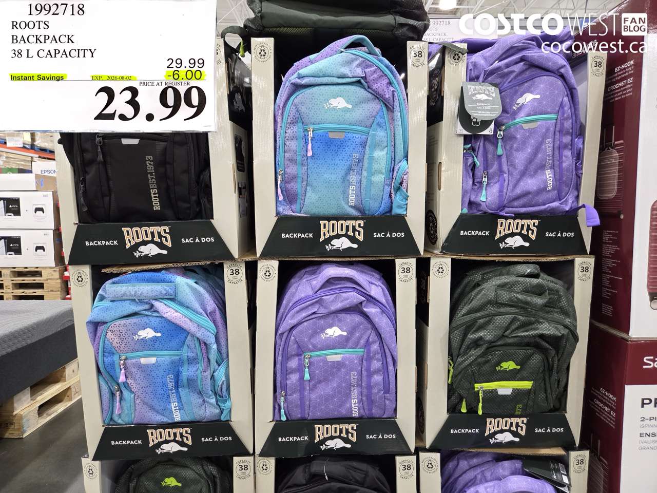 1992718 ROOTS BACKPACK 38 L CAPACITY ($6.00 INSTANT SAVINGS EXPIRES ON 2026-08-02) $23.99