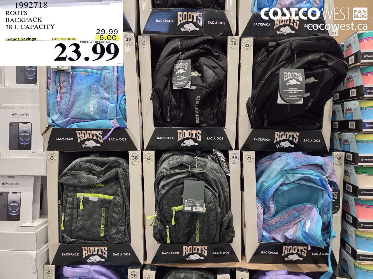 1992718 ROOTS BACKPACK 38 L CAPACITY ($6.00 INSTANT SAVINGS EXPIRES ON 2026-08-02) $23.99