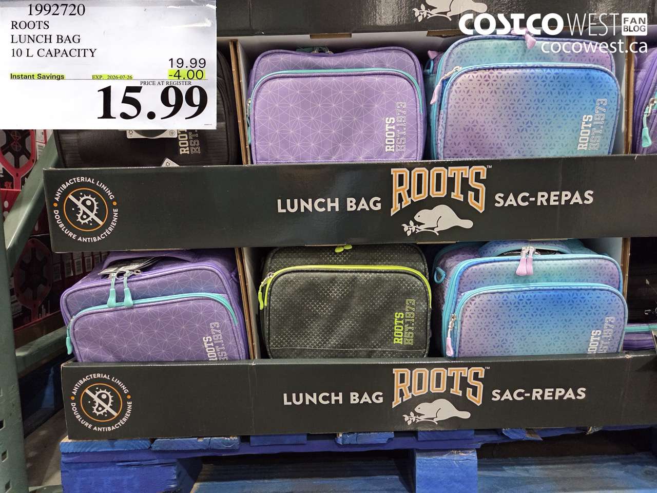 1992720 ROOTS LUNCH BAG 10 L CAPACITY ($4.00 INSTANT SAVINGS EXPIRES ON 2026-07-26) $15.99