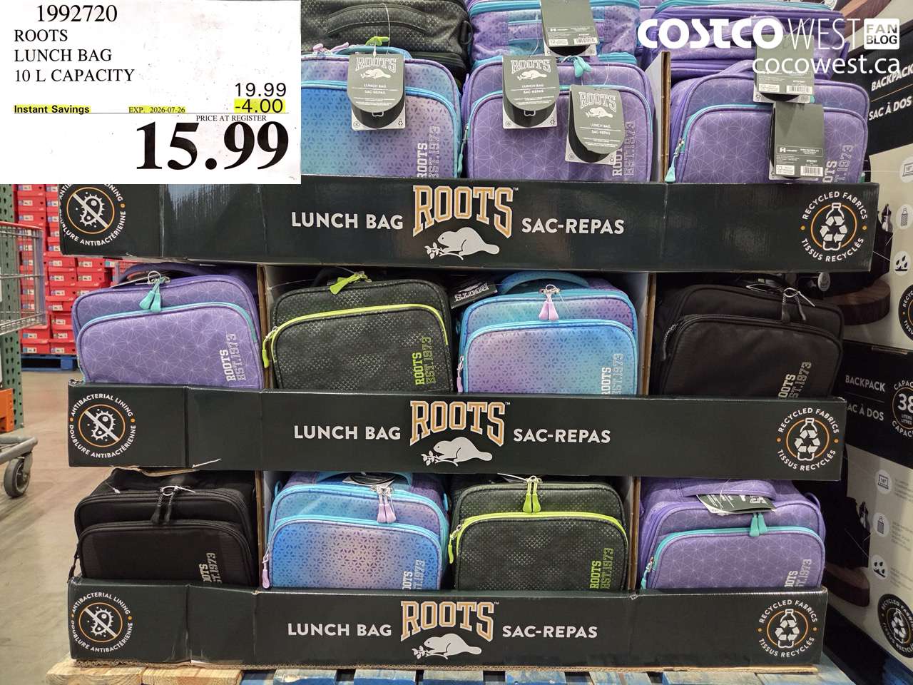 1992720 ROOTS LUNCH BAG 10 L CAPACITY ($4.00 INSTANT SAVINGS EXPIRES ON 2026-07-26) $15.99