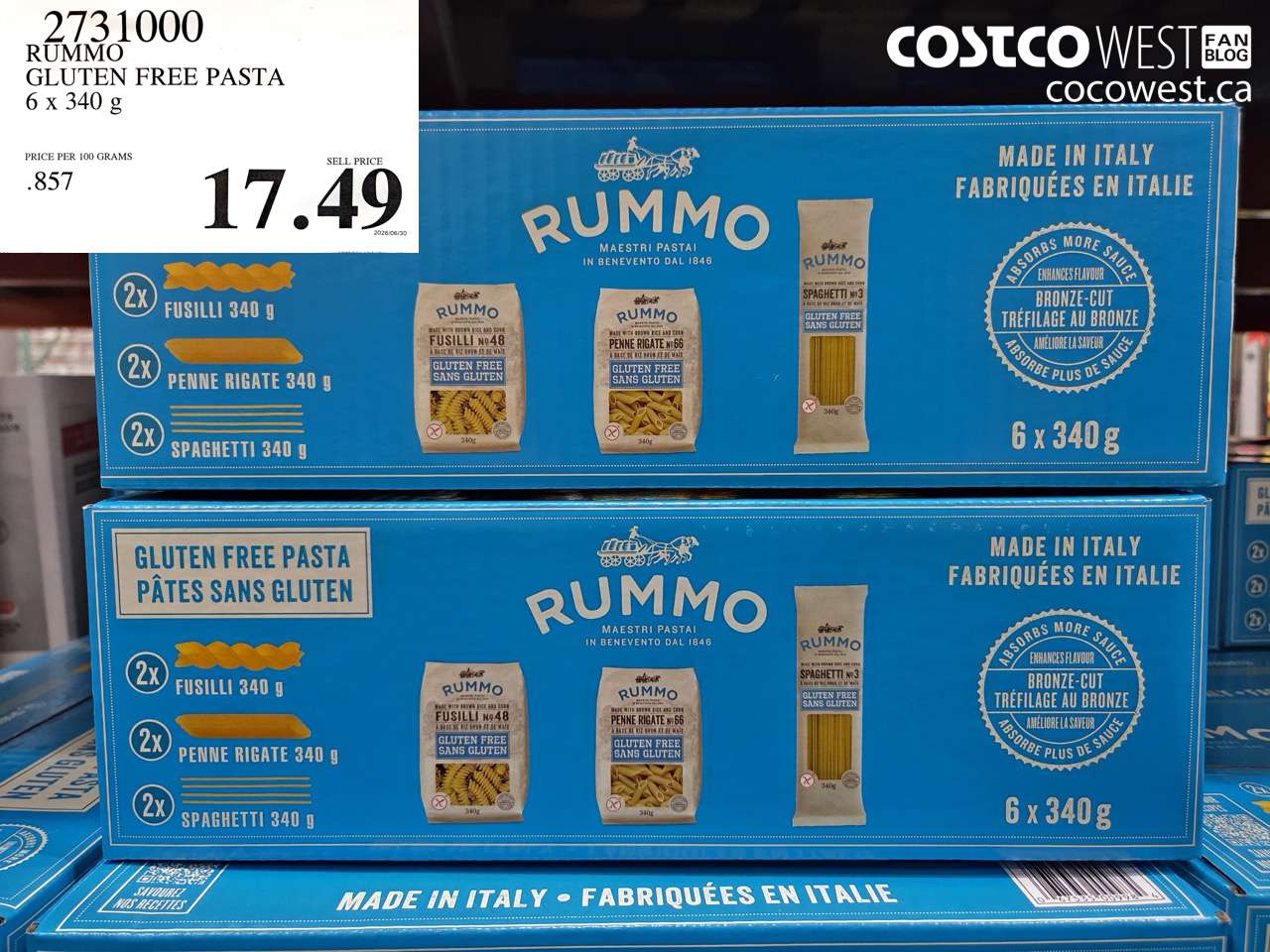 2731000 RUMMO GLUTEN FREE PASTA 6 X 340 G $17.49