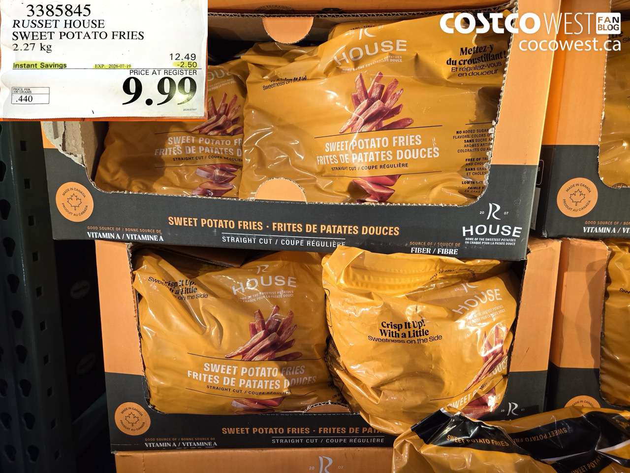 3385845 RUSSET HOUSE SWEET POTATO FRIES 2.27 KG ($2.50 INSTANT SAVINGS EXPIRES ON 2026-07-19) $9.99