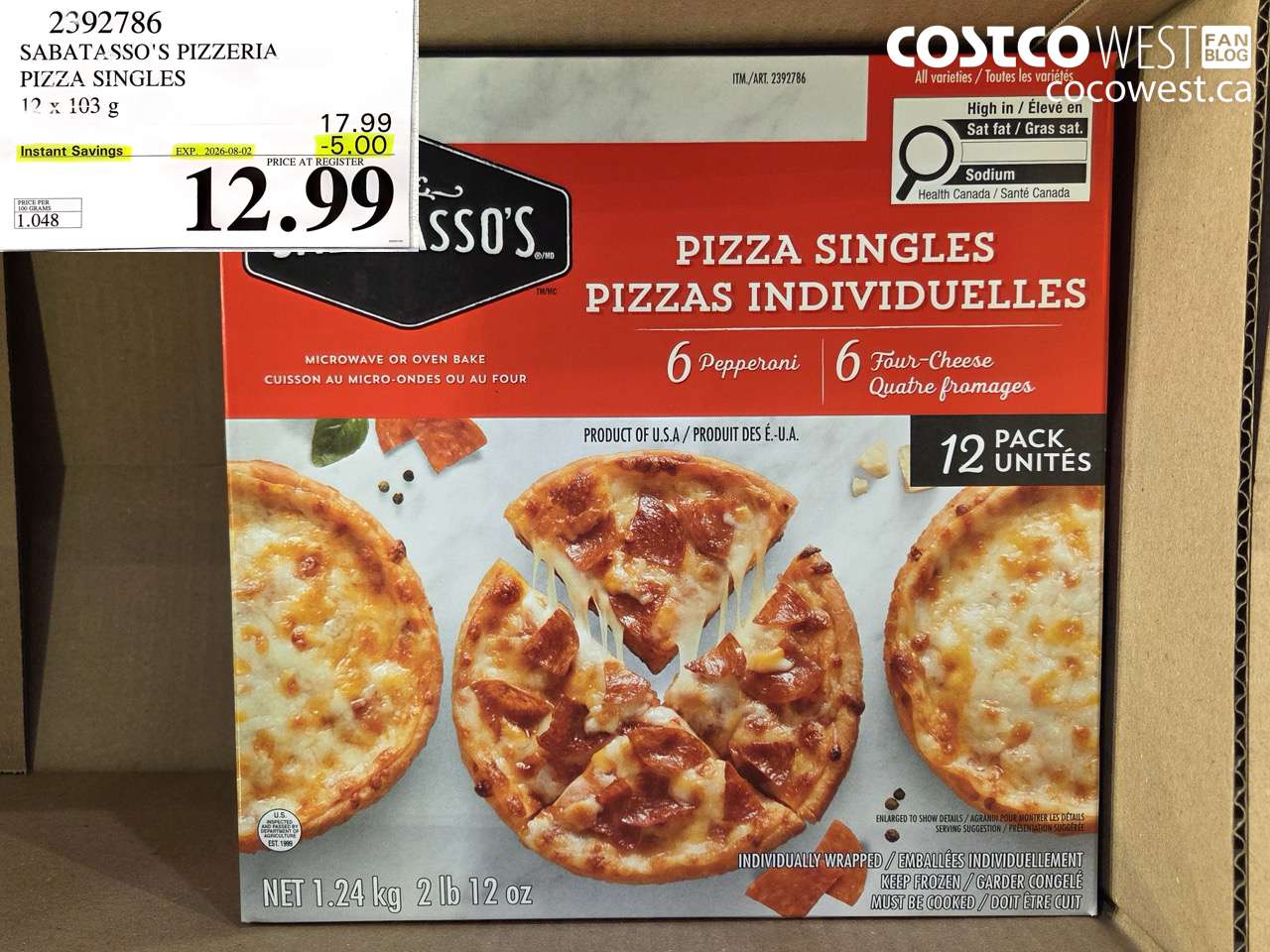 2392786 SABATASSO'S PIZZERIA PIZZA SINGLES 12 X 103 G ($5.00 INSTANT SAVINGS EXPIRES ON 2026-08-02) $12.99