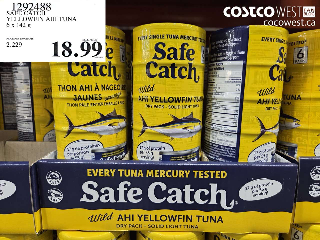 1292488 SAFE CATCH YELLOWFIN AHI TUNA 6 X 142 G $18.99