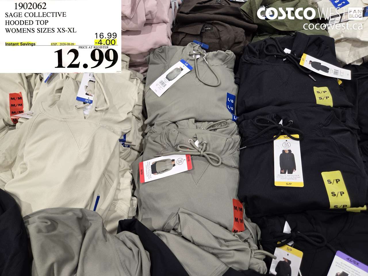 1902062 SAGE COLLECTIVE HOODED TOP WOMENS SIZES XS-XL ($4.00 INSTANT SAVINGS EXPIRES ON 2026-08-09) $12.99