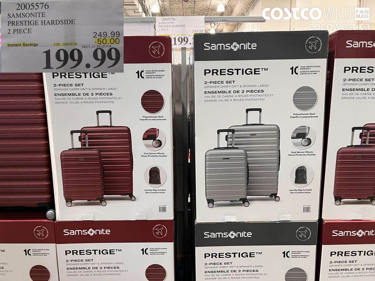 2005576 SAMSONITE PRESTIGE HARDSIDE 2 PIECE ($50.00 INSTANT SAVINGS EXPIRES ON 2026-07-05) $199.99