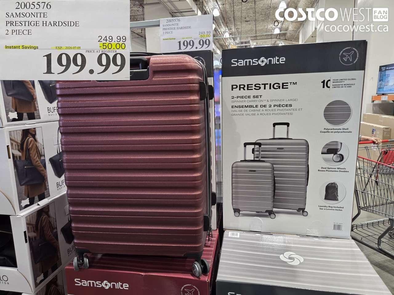 2005576 SAMSONITE PRESTIGE HARDSIDE 2 PIECE ($50.00 INSTANT SAVINGS EXPIRES ON 2026-07-05) $199.99