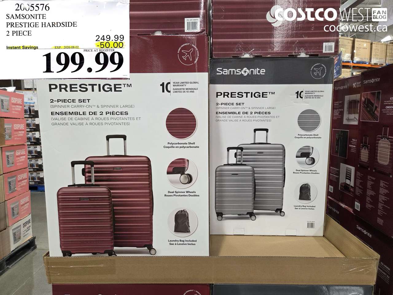 2005576 SAMSONITE PRESTIGE HARDSIDE 2 PIECE ($50.00 INSTANT SAVINGS EXPIRES ON 2026-08-02) $199.99