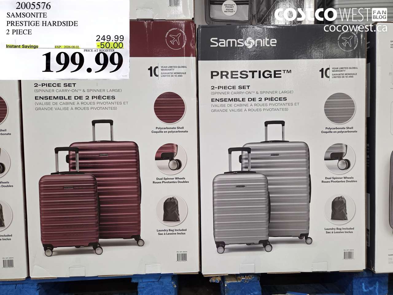 2005576 SAMSONITE PRESTIGE HARDSIDE 2 PIECE ($50.00 INSTANT SAVINGS EXPIRES ON 2026-08-02) $199.99