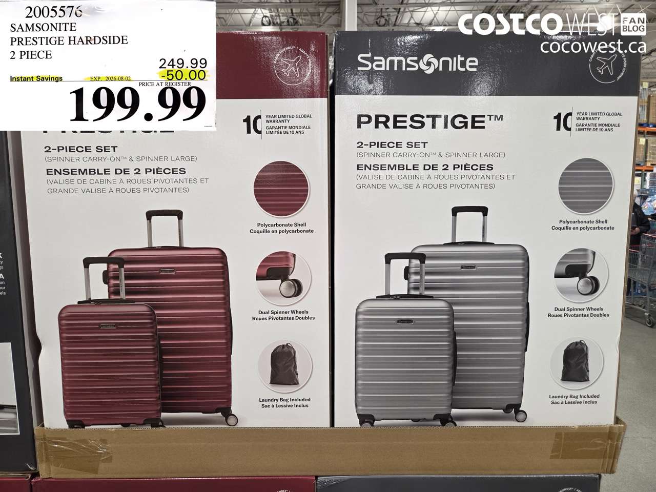 2005576 SAMSONITE PRESTIGE HARDSIDE 2 PIECE ($50.00 INSTANT SAVINGS EXPIRES ON 2026-08-02) $199.99