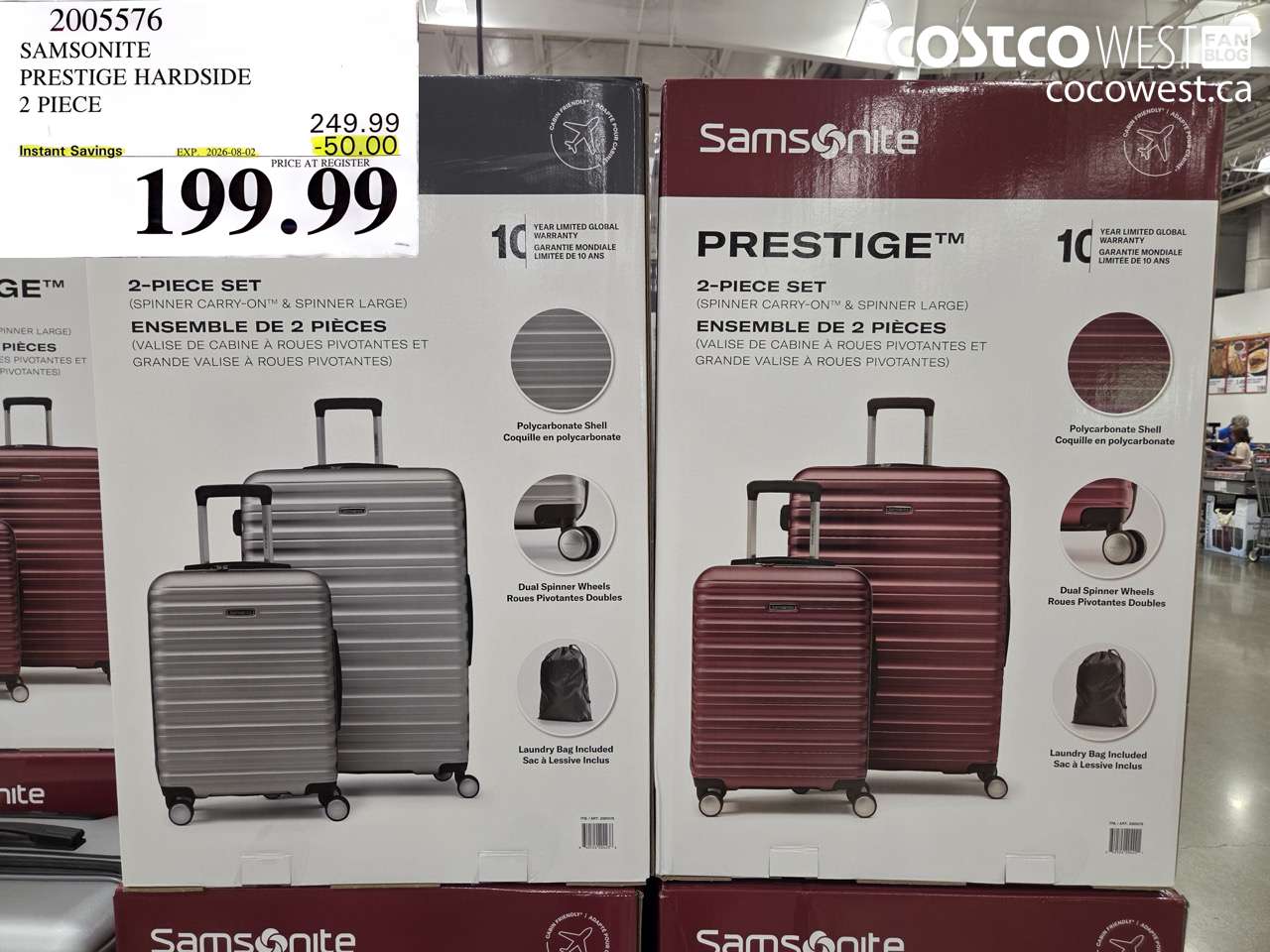 2005576 SAMSONITE PRESTIGE HARDSIDE 2 PIECE ($50.00 INSTANT SAVINGS EXPIRES ON 2026-08-02) $199.99