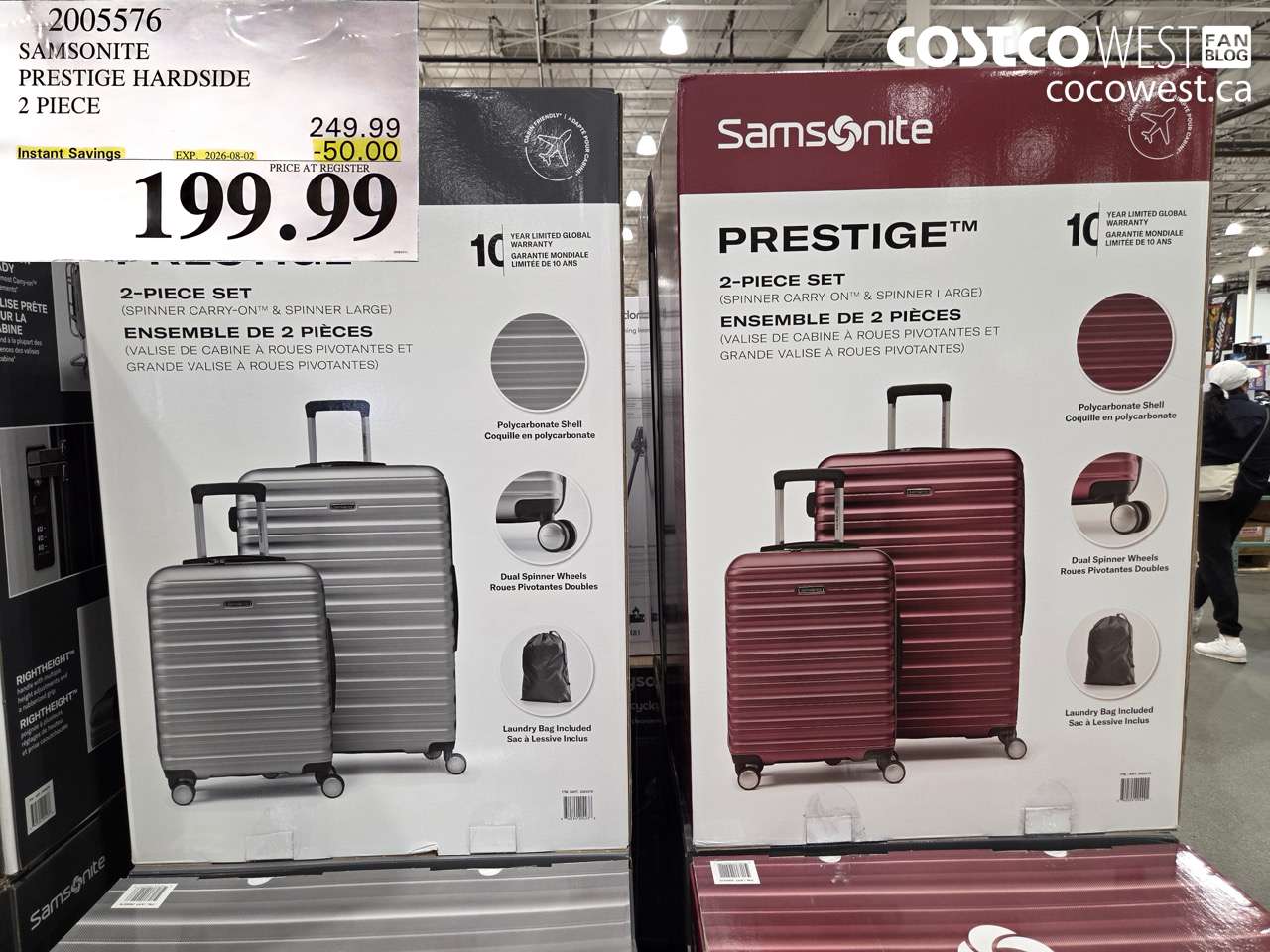 2005576 SAMSONITE PRESTIGE HARDSIDE 2 PIECE ($50.00 INSTANT SAVINGS EXPIRES ON 2026-08-02) $199.99