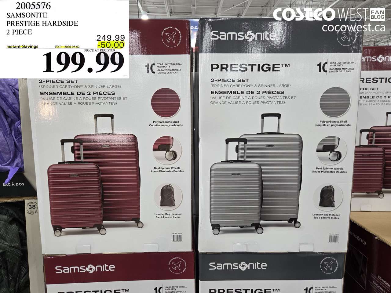 2005576 SAMSONITE PRESTIGE HARDSIDE 2 PIECE ($50.00 INSTANT SAVINGS EXPIRES ON 2026-08-02) $199.99