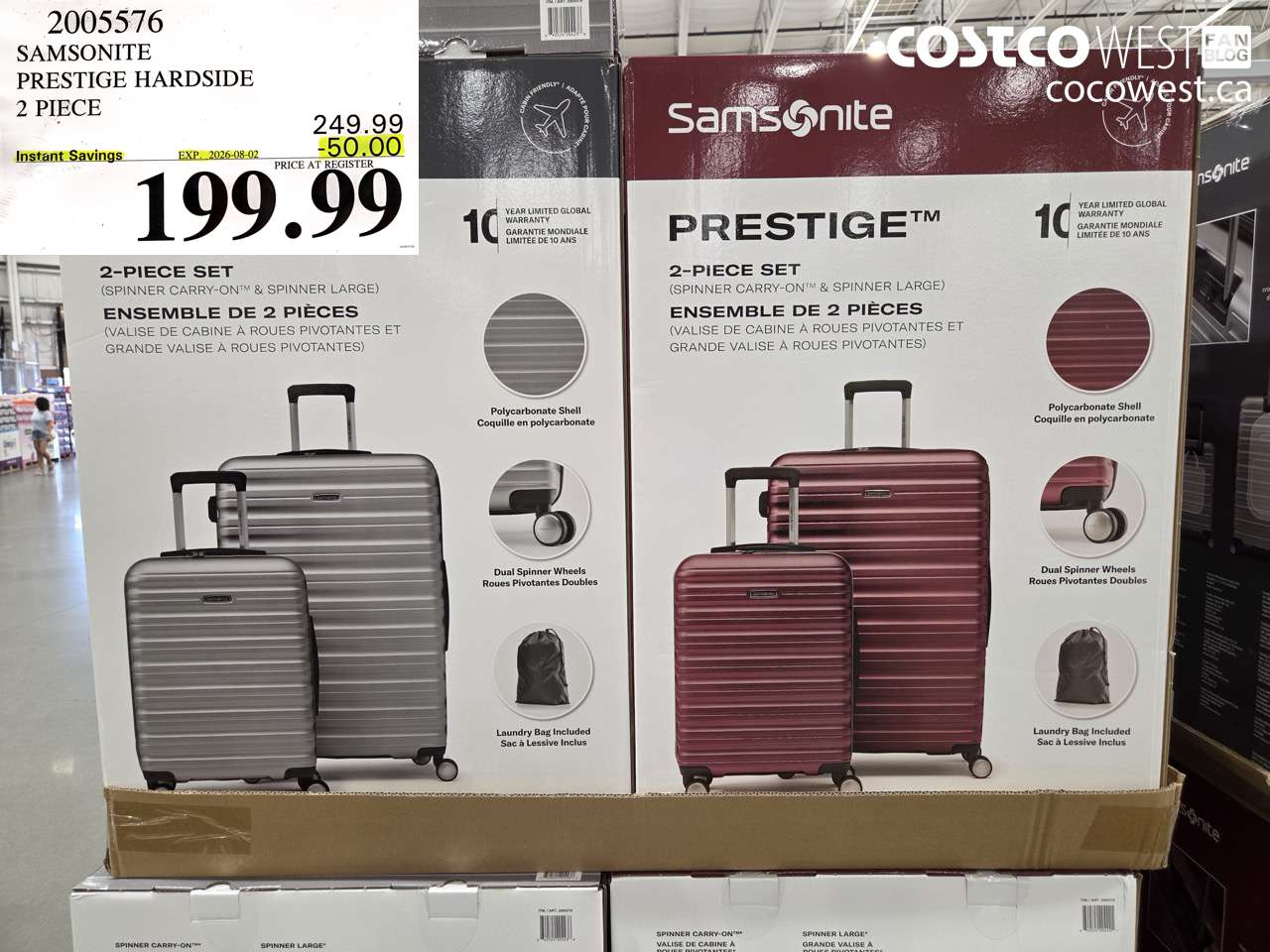 2005576 SAMSONITE PRESTIGE HARDSIDE 2 PIECE ($50.00 INSTANT SAVINGS EXPIRES ON 2026-08-02) $199.99