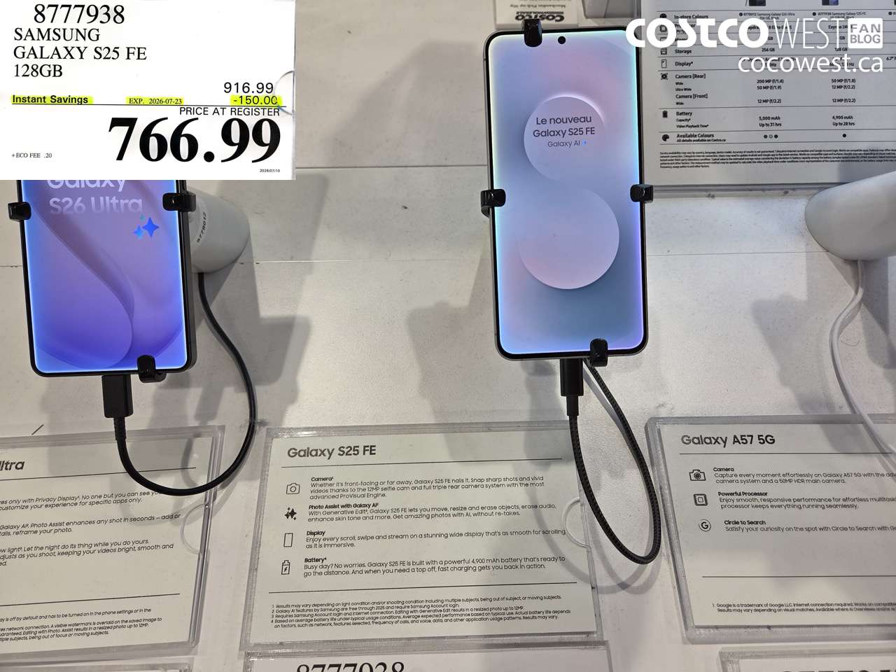 8777938 SAMSUNG GALAXY S25 FE 128GB ($150.00 INSTANT SAVINGS EXPIRES ON 2026-07-23) $766.99