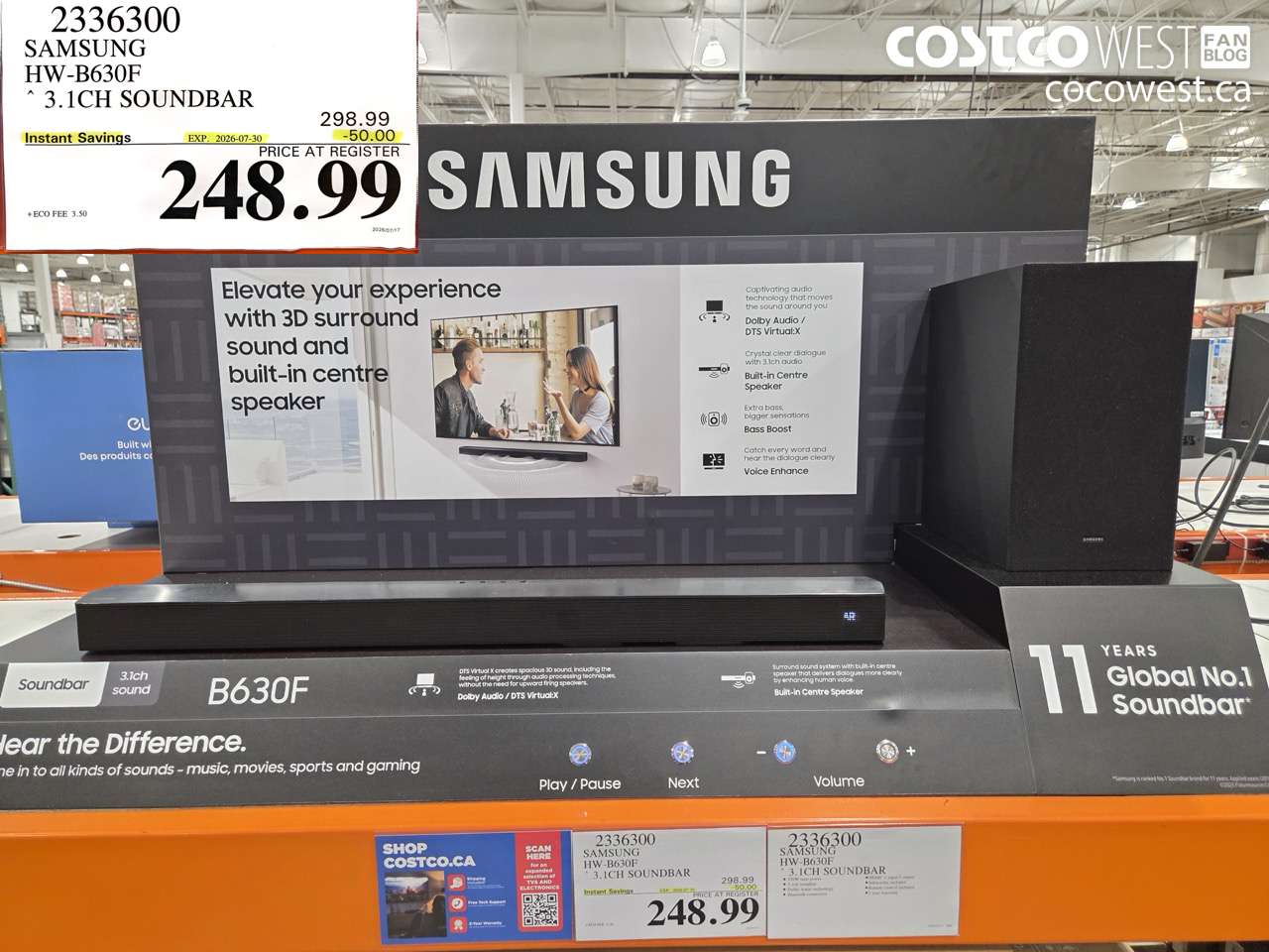 2336300 SAMSUNG HW-B630F 3.1CH SOUNDBAR ($50.00 INSTANT SAVINGS EXPIRES ON 2026-07-30) $248.99