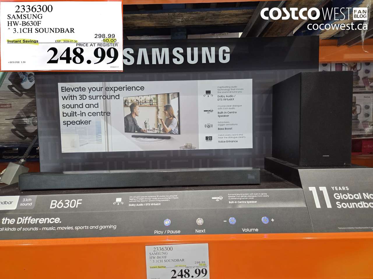 2336300 SAMSUNG HW-B630F 3.1CH SOUNDBAR ($50.00 INSTANT SAVINGS EXPIRES ON 2026-07-30) $248.99