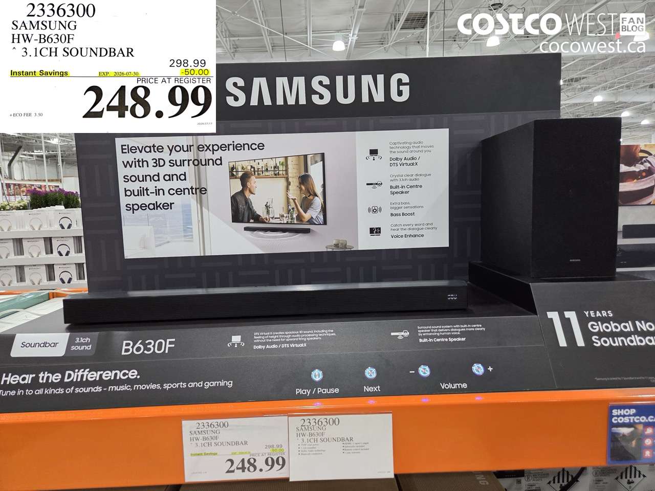 2336300 SAMSUNG HW-B630F 3.1CH SOUNDBAR ($50.00 INSTANT SAVINGS EXPIRES ON 2026-07-30) $248.99