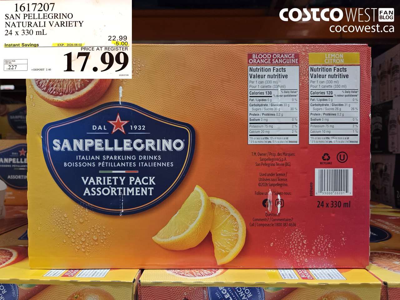 1617207 SAN PELLEGRINO NATURALI VARIETY 24 X 330 ML ($5.00 INSTANT SAVINGS EXPIRES ON 2026-08-02) $17.99
