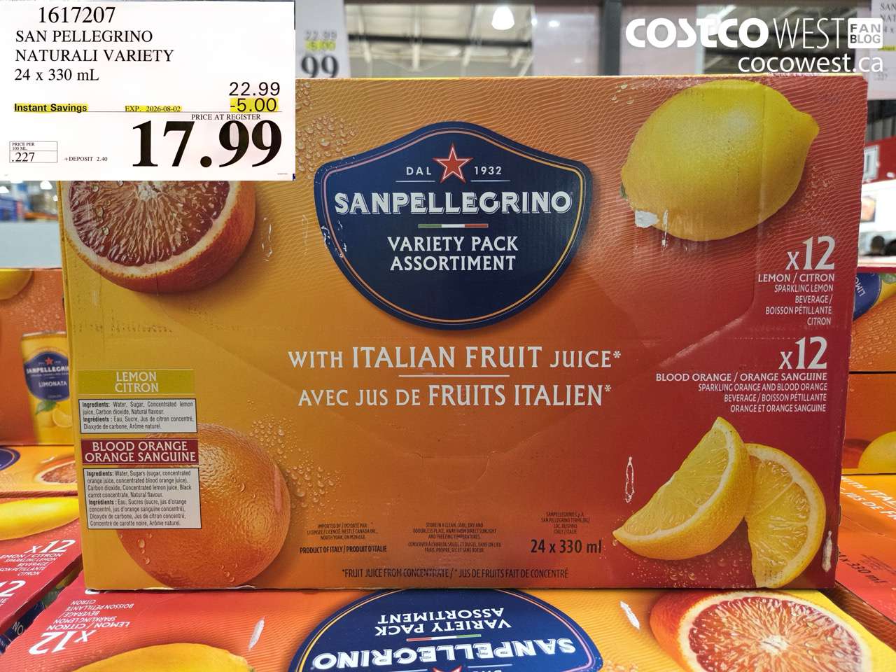 1617207 SAN PELLEGRINO NATURALI VARIETY 24 X 330 ML ($5.00 INSTANT SAVINGS EXPIRES ON 2026-08-02) $17.99
