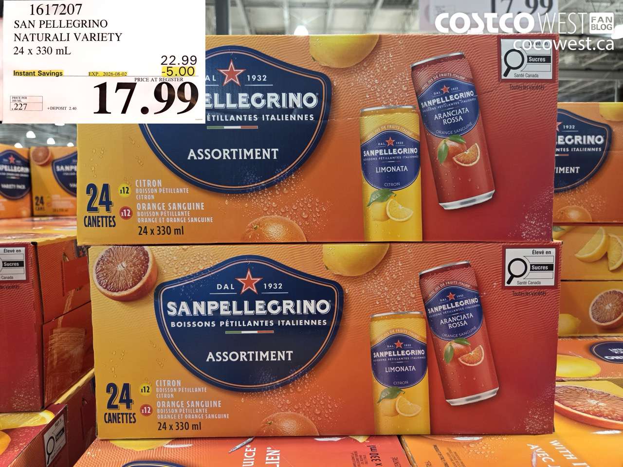 1617207 SAN PELLEGRINO NATURALI VARIETY 24 X 330 ML ($5.00 INSTANT SAVINGS EXPIRES ON 2026-08-02) $17.99
