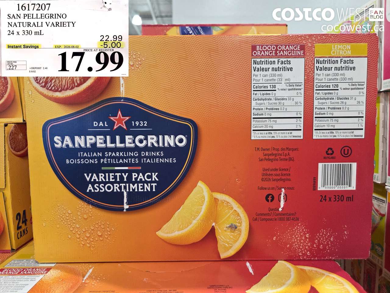 1617207 SAN PELLEGRINO NATURALI VARIETY 24 X 330 ML ($5.00 INSTANT SAVINGS EXPIRES ON 2026-08-02) $17.99