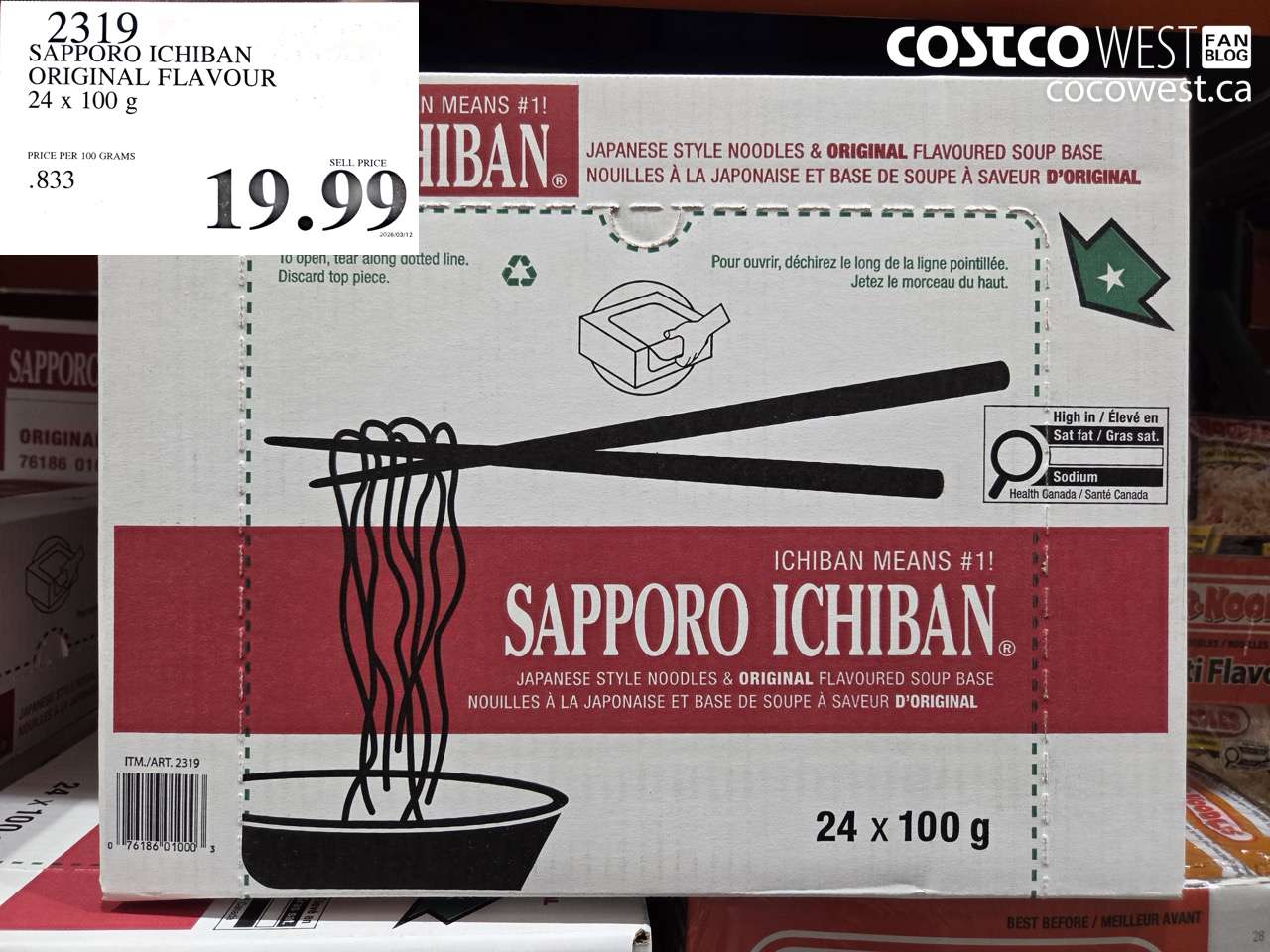 2319 SAPPORO ICHIBAN ORIGINAL FLAVOUR 24 X 100 G $19.99