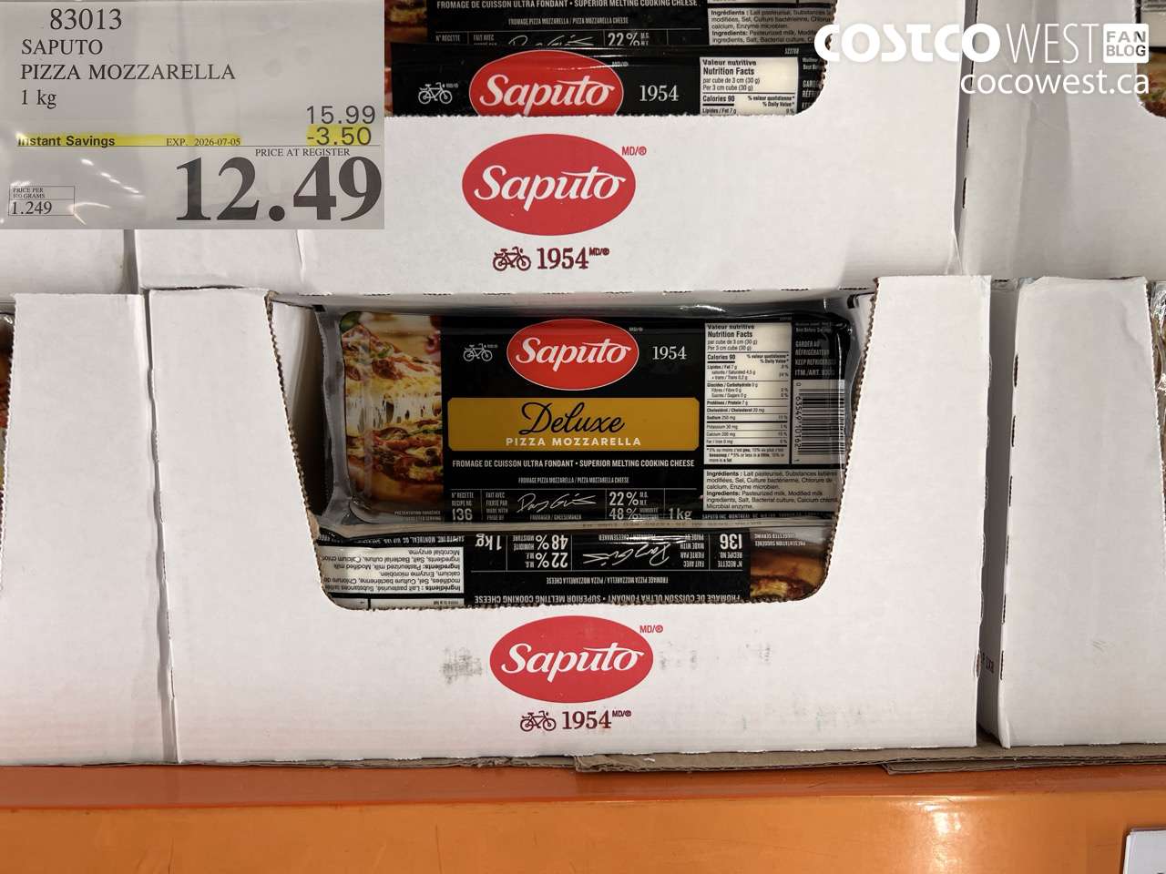 83013 SAPUTO PIZZA MOZZARELLA 1 KG ($3.50 INSTANT SAVINGS EXPIRES ON 2026-07-05) $12.49