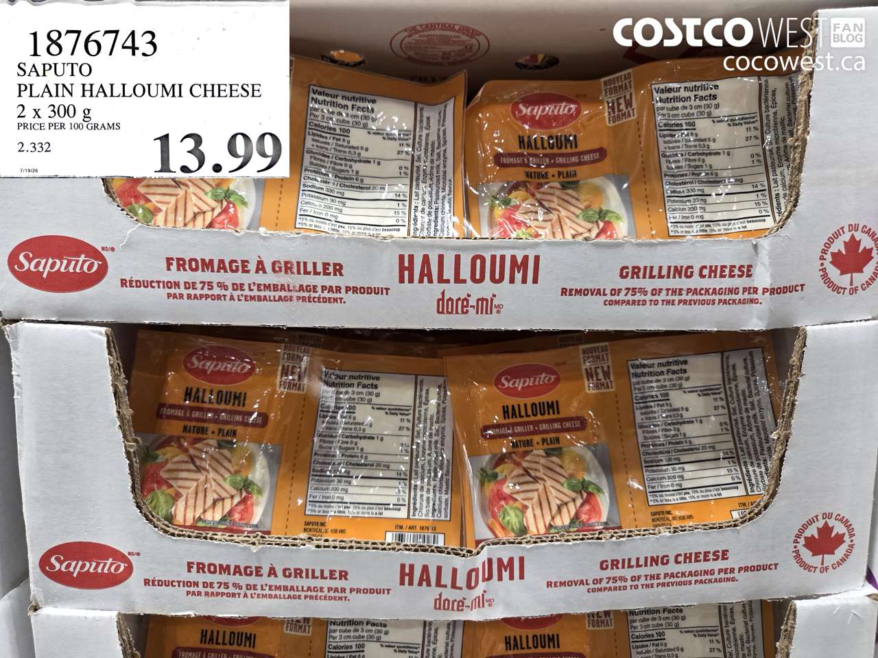 1876743 SAPUTO PLAIN HALLOUMI CHEESE 2 X 300 G $13.99