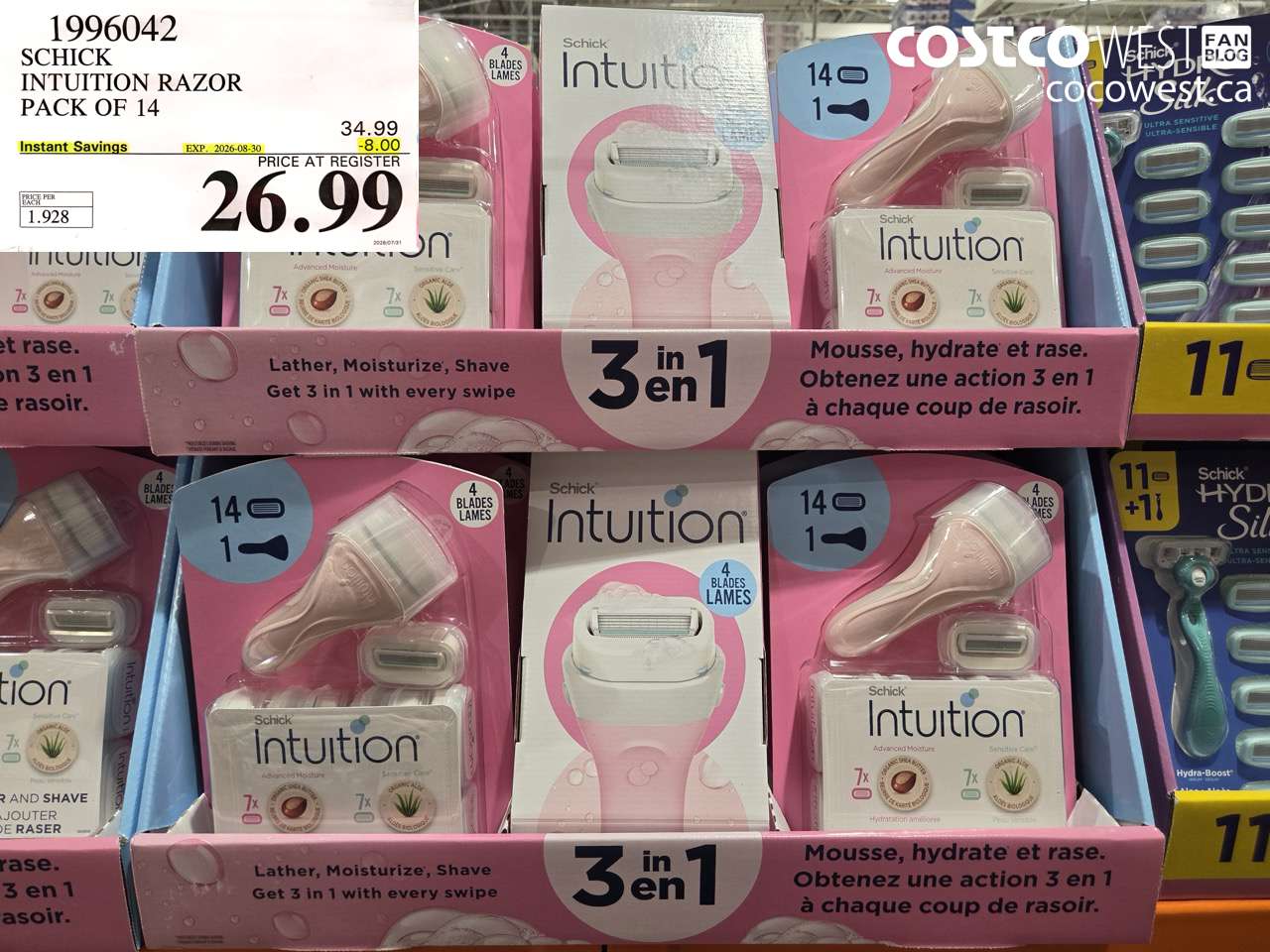 1996042 SCHICK INTUITION RAZOR PACK OF 14 ($8.00 INSTANT SAVINGS EXPIRES ON 2026-08-30) $26.99