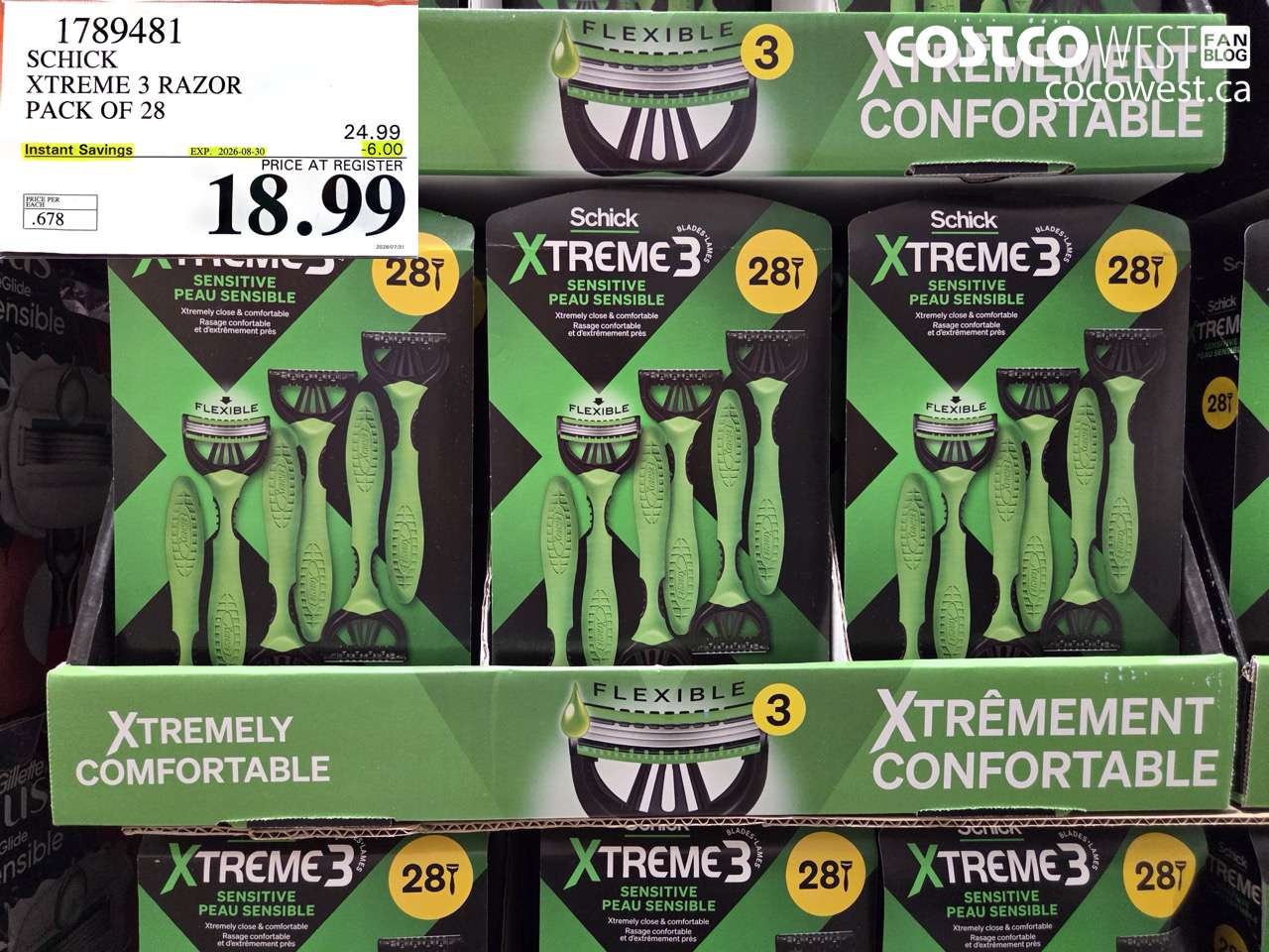 1789481 SCHICK XTREME 3 RAZOR PACK OF 28 ($6.00 INSTANT SAVINGS EXPIRES ON 2026-08-30) $18.99