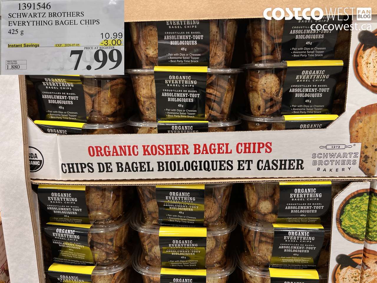 1391546 SCHWARTZ BROTHERS EVERYTHING BAGEL CHIPS 425 G ($3.00 INSTANT SAVINGS EXPIRES ON 2026-07-05) $7.99