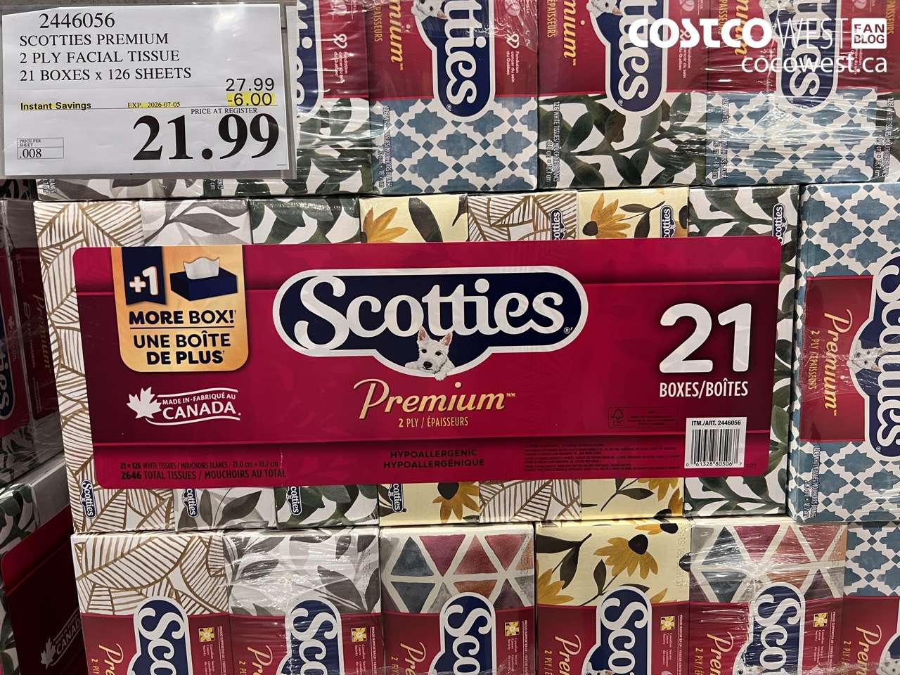 2446056 SCOTTIES PREMIUM 2 PLY FACIAL TISSUE 21 BOXES X 126 SHEETS ($6.00 INSTANT SAVINGS EXPIRES ON 2026-07-05) $21.99