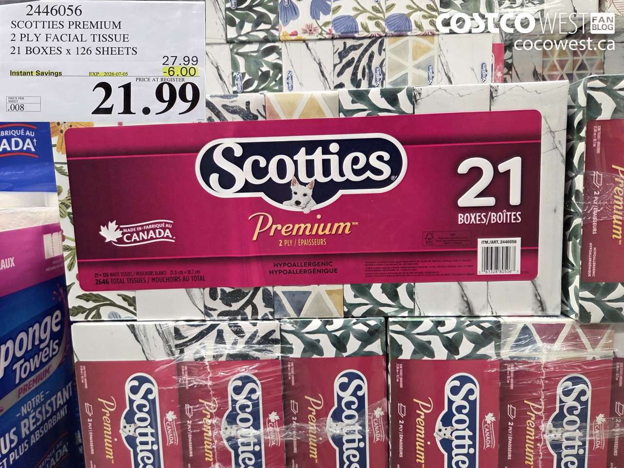 2446056 SCOTTIES PREMIUM 2 PLY FACIAL TISSUE 21 BOXES X 126 SHEETS ($6.00 INSTANT SAVINGS EXPIRES ON 2026-07-05) $21.99
