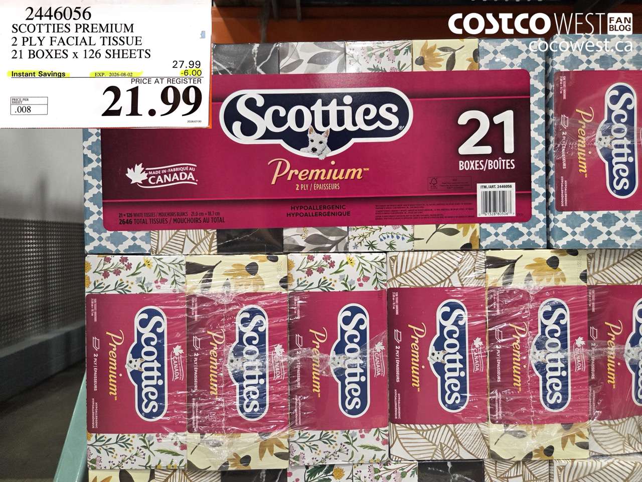 2446056 SCOTTIES PREMIUM 2 PLY FACIAL TISSUE 21 BOXES X 126 SHEETS ($6.00 INSTANT SAVINGS EXPIRES ON 2026-08-02) $21.99