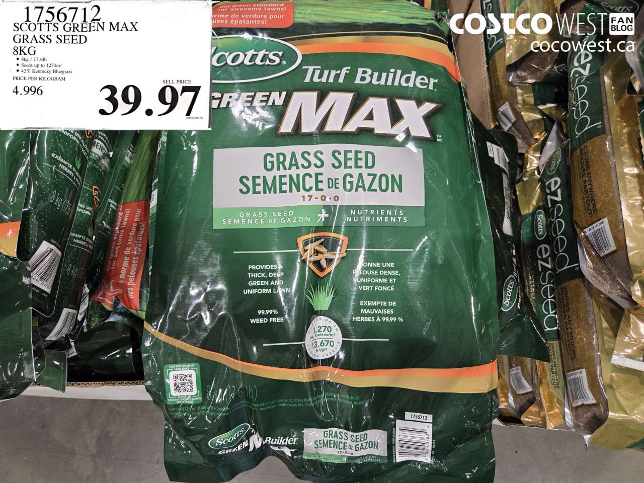 1756712 SCOTTS GREEN MAX GRASS SEED 8KG $39.97