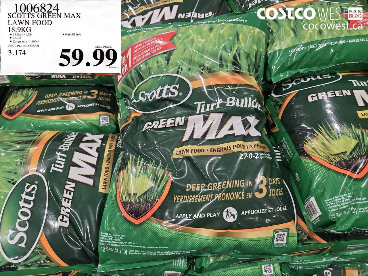 1006824 SCOTTS GREEN MAX LAWN FOOD 18.9KG $59.99