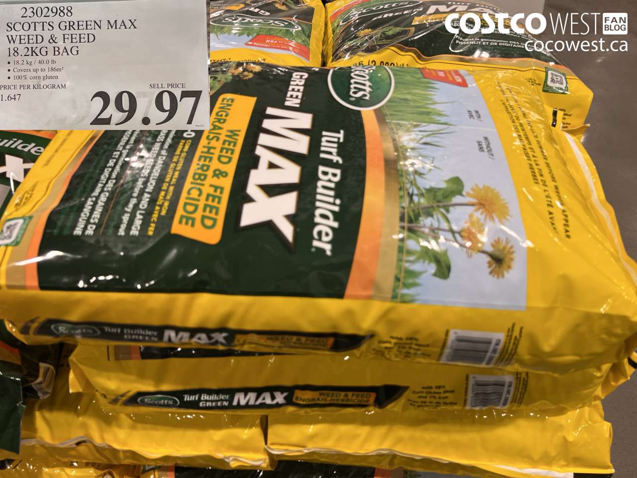 2302988 SCOTTS GREEN MAX WEED & FEED 18.2KG BAG $29.97
