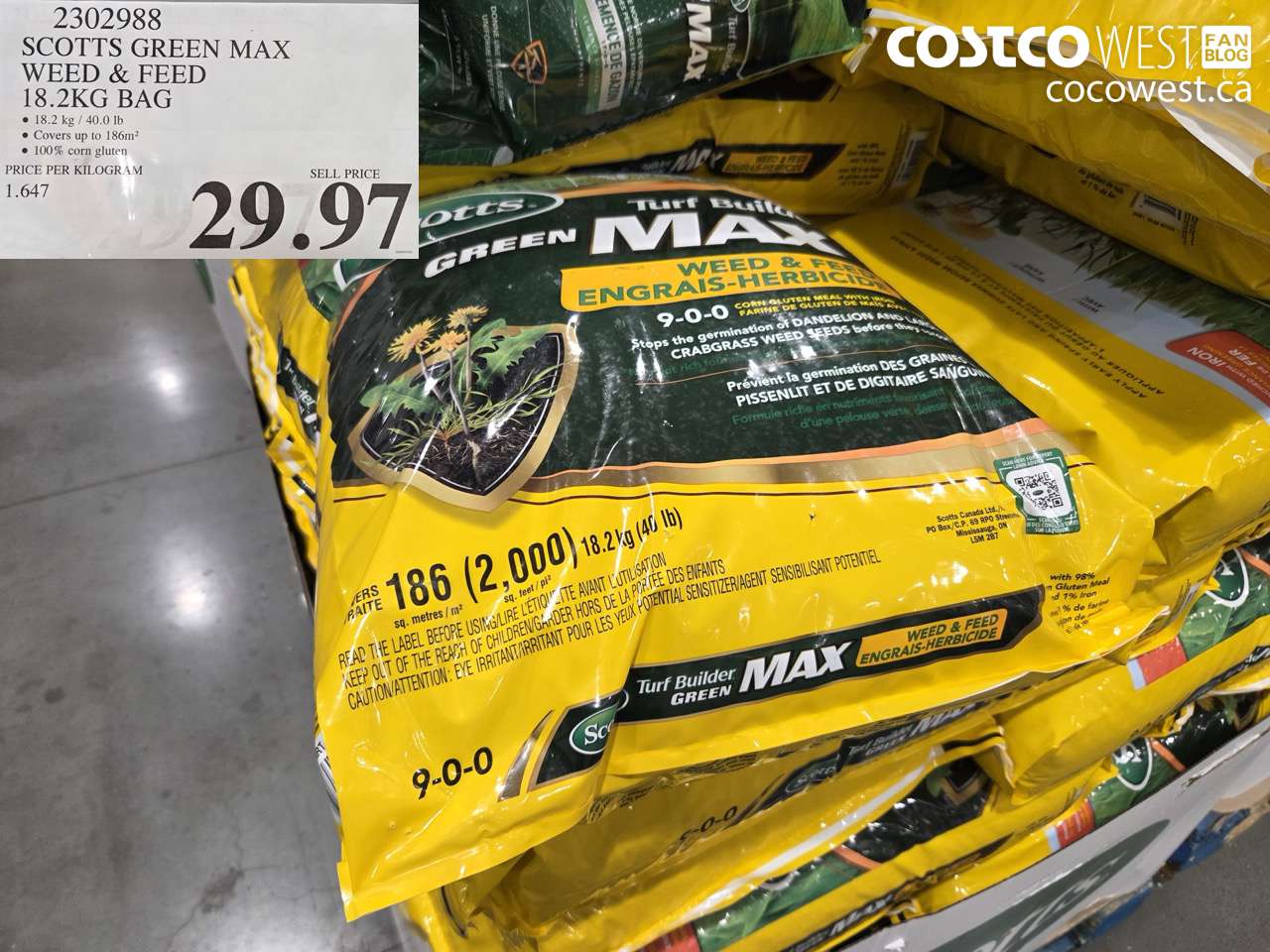 2302988 SCOTTS GREEN MAX WEED & FEED 18.2KG BAG $29.97