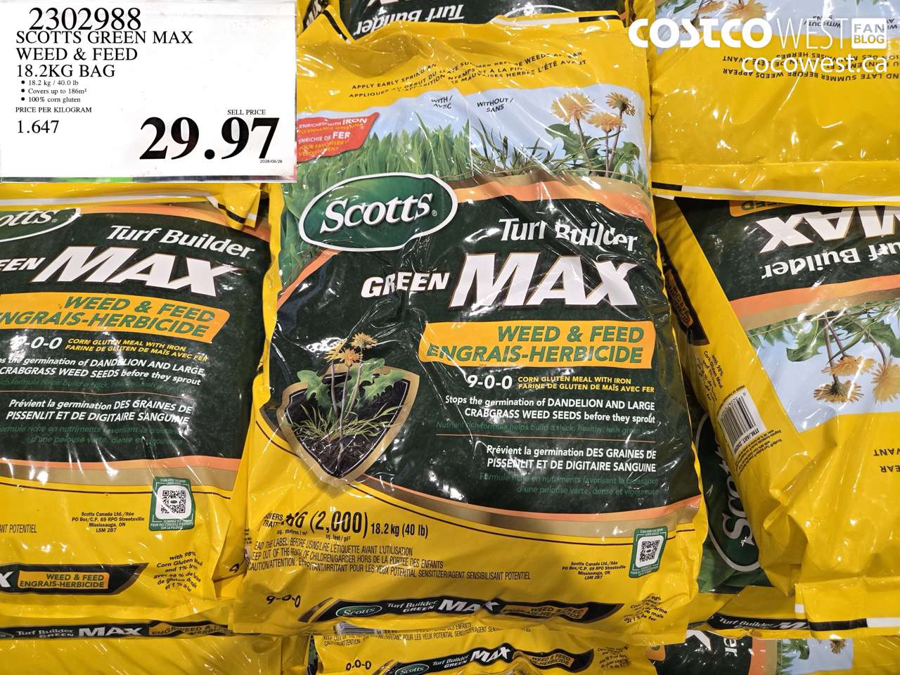 2302988 SCOTTS GREEN MAX WEED & FEED 18.2KG BAG $29.97