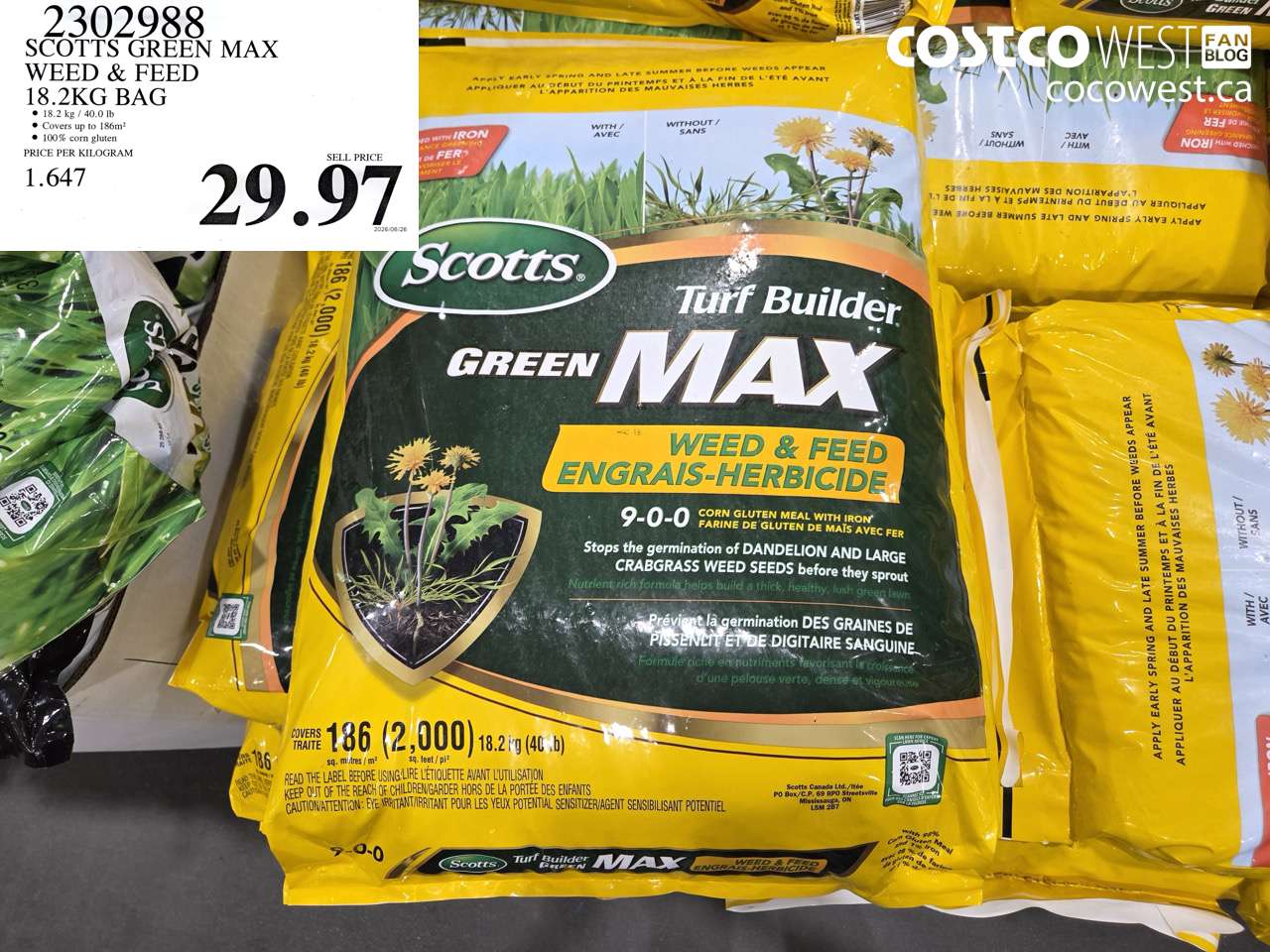 2302988 SCOTTS GREEN MAX WEED & FEED 18.2KG BAG $29.97