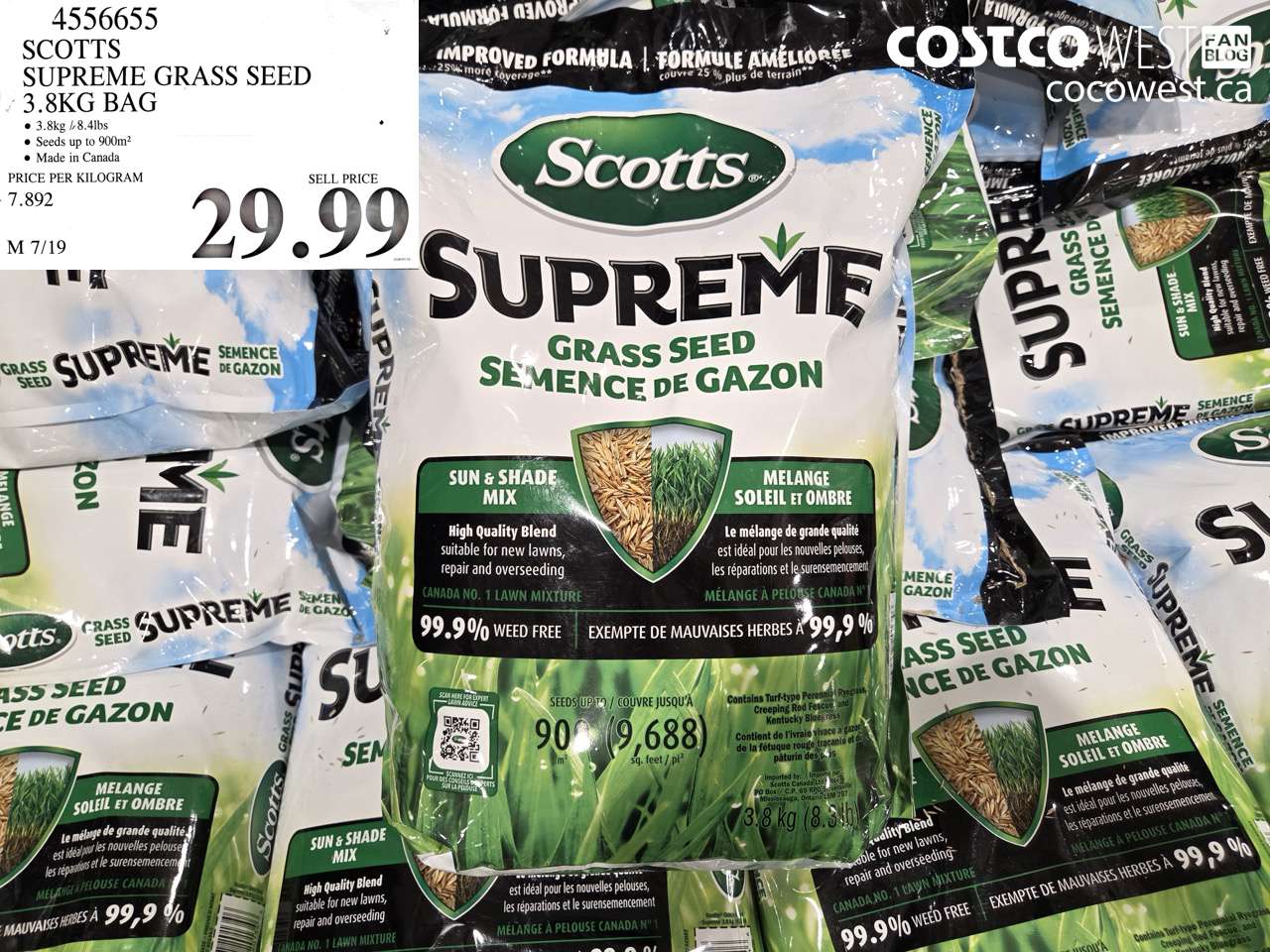 4556655 SCOTTS SUPREME GRASS SEED 3.8KG BAG $29.99