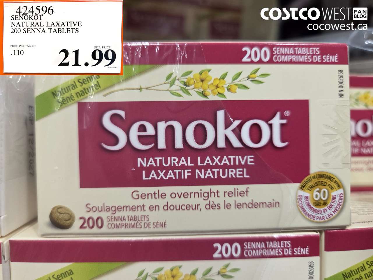 424596 SENOKOT NATURAL LAXATIVE 200 SENNA TABLETS $21.99