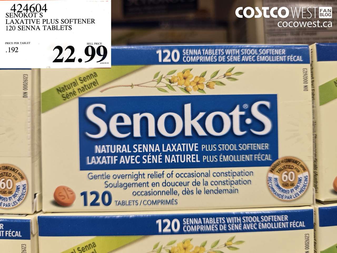 424604 SENOKOT S LAXATIVE PLUS SOFTENER 120 SENNA TABLETS $22.99