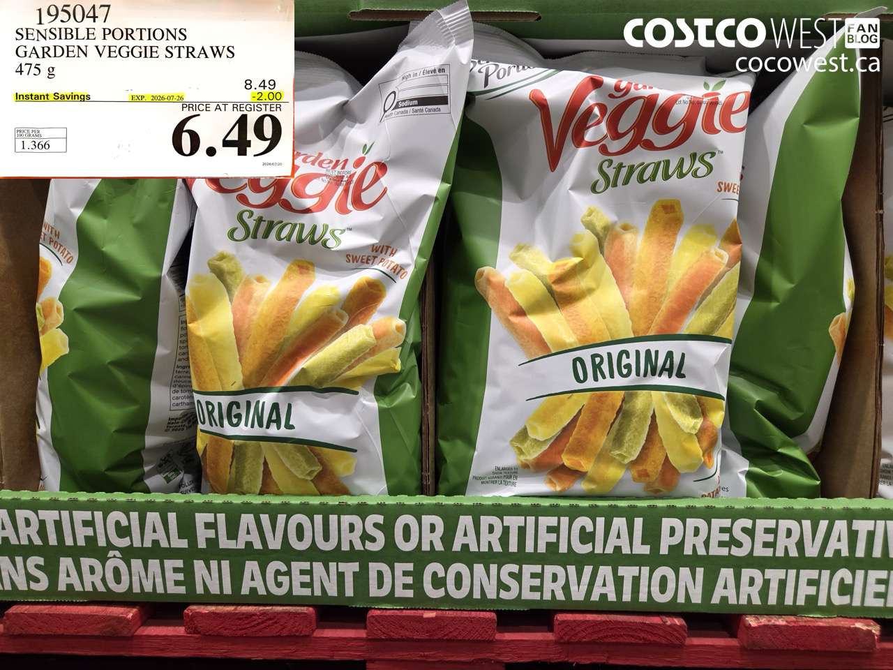 195047 SENSIBLE PORTIONS GARDEN VEGGIE STRAWS 475 G ($2.00 INSTANT SAVINGS EXPIRES ON 2026-07-26) $6.49