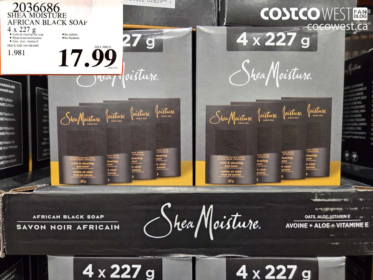 2036686 SHEA MOISTURE AFRICAN BLACK SOAP 4 X 227 G $17.99