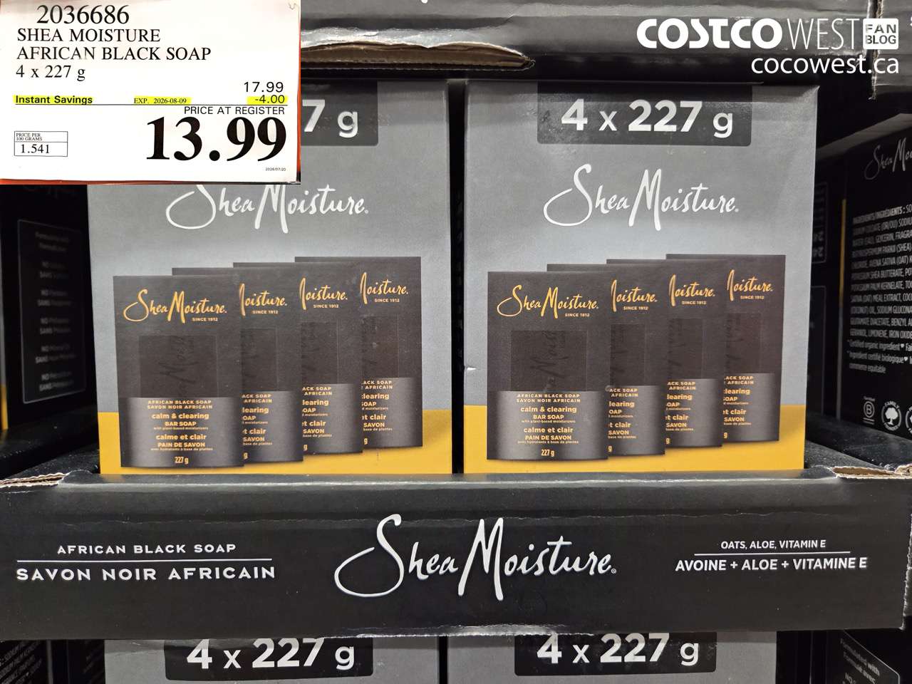 2036686 SHEA MOISTURE AFRICAN BLACK SOAP 4 X 227 G ($4.00 INSTANT SAVINGS EXPIRES ON 2026-08-09) $13.99