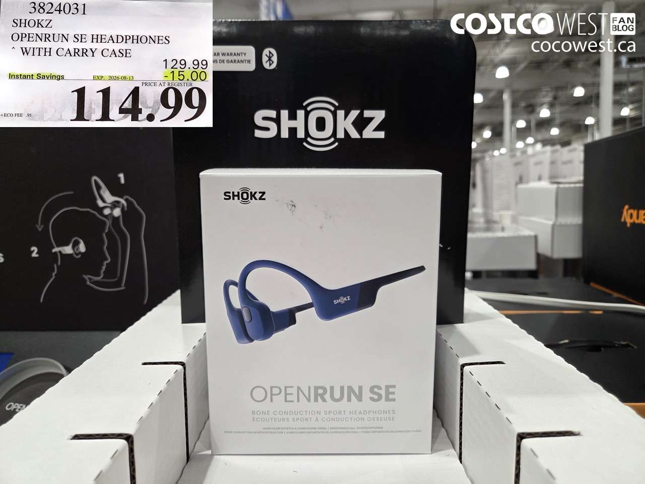 3824031 SHOKZ OPENRUN SE HEADPHONES WITH CARRY CASE ($15.00 INSTANT SAVINGS EXPIRES ON 2026-08-13) $114.99